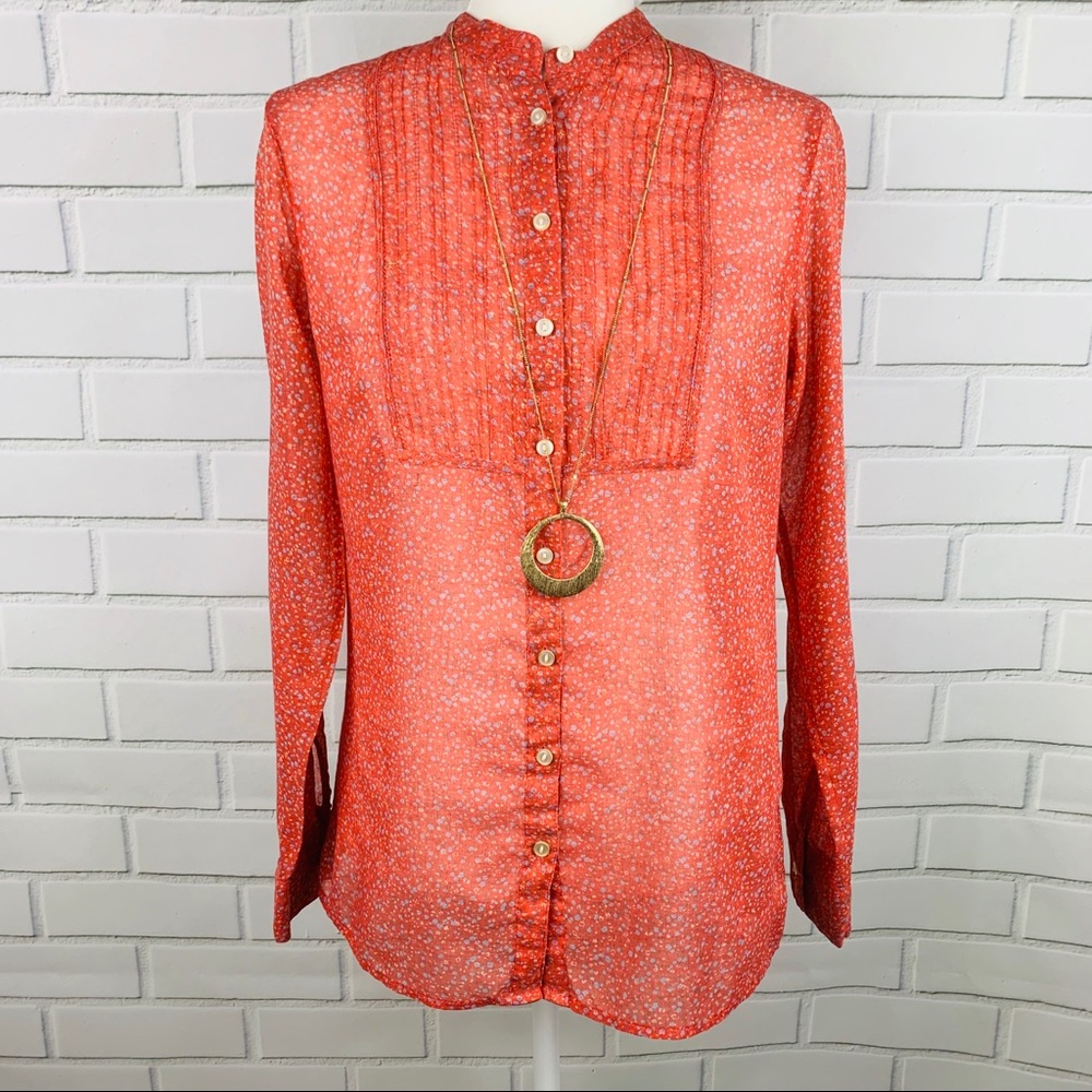 GAP Sheer Long Sleeve Blouse Red Floral Small